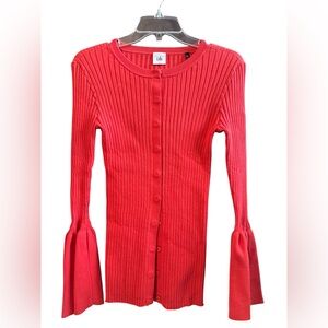 CAbi Trumpet Cardi Red Ribbed Sweater